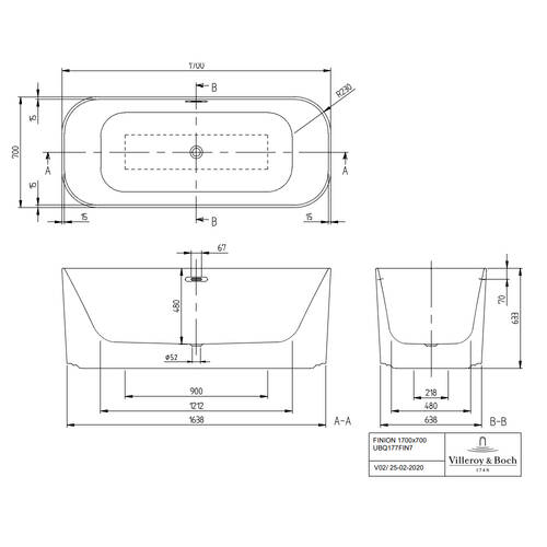 Ванна кварилова Villeroy&Boch Finion UBQ177FIN7N100V4-01 170х70 см, фото 4