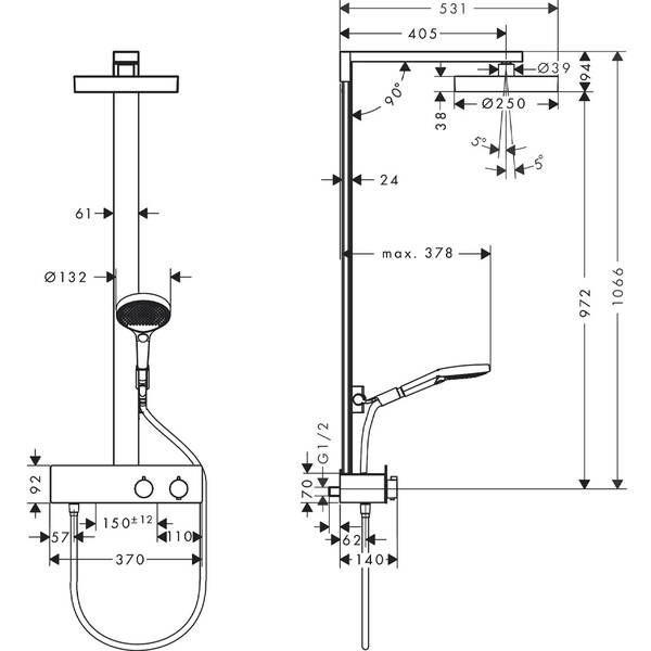 Душова система Hansgrohe Rainfinity 250 1jet EcoSmart 28742670 з термостатом, фото 6