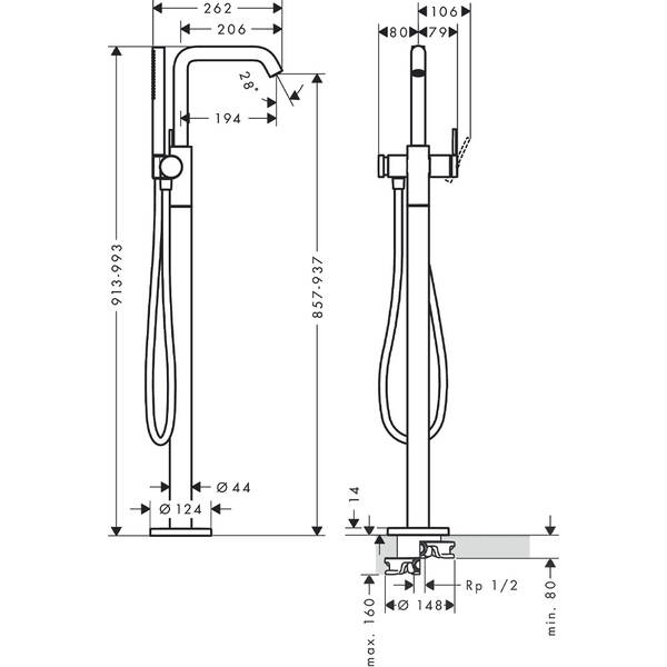 Змішувач для ванни Hansgrohe Tecturis S 73440140 підлоговий