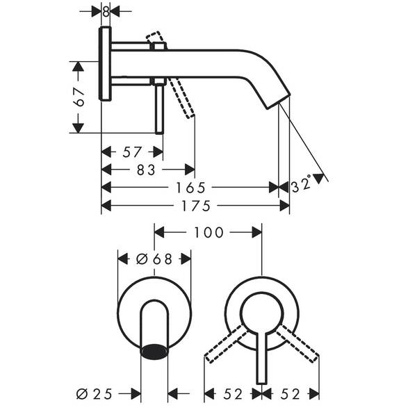 Змішувач прихованого монтажу для раковини Hansgrohe Tecturis S 73350140 вилив 16,5 см, зовнішня частина, бронза, фото 2