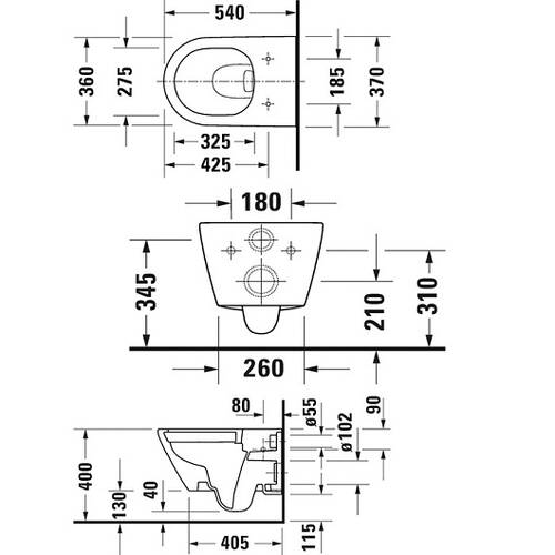 Унітаз підвісний Duravit D-Neo 2577098900 + 0021698900 безобідковий з кришкою Soft Close, антрацит, фото 2