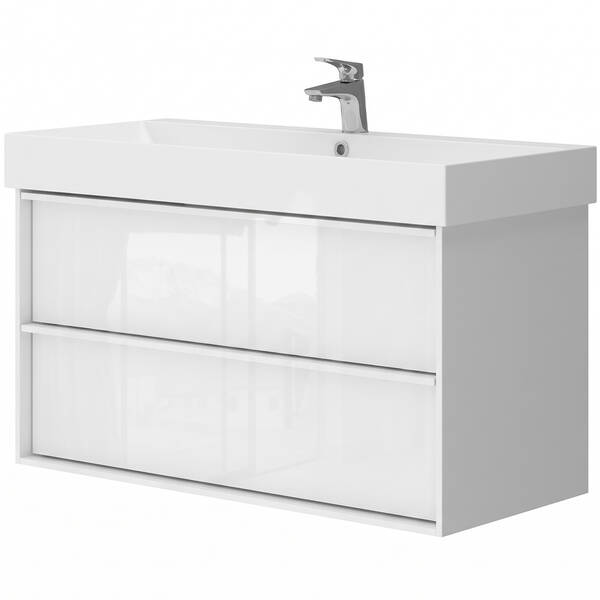 083100W QUADRA Тумба 100 біла глянцева з умивальником та сифоном