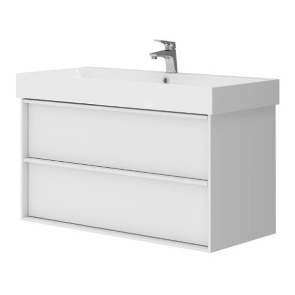 Тумба з раковиною та сифоном Devit Quadra 083100WB, 100 см, біла матова, фото 5