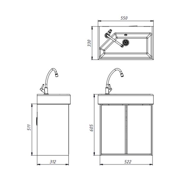 Тумба з раковиною Devit Quadra 83055W, 55 см,  біла глянцева, фото 4