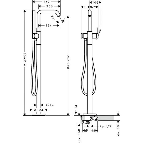 Змішувач для ванни Hansgrohe Tecturis S 73440000 підлоговий, хром, фото 2