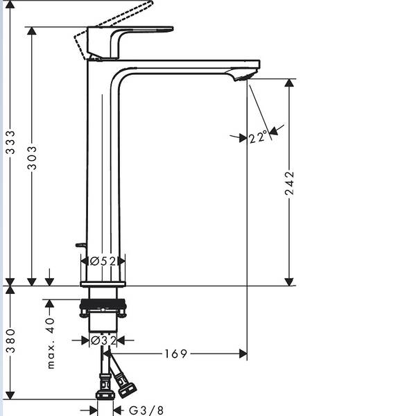 Смеситель для раковины Hansgrohe Rebris E 72591670 240 CoolStart EcoSmart+ черный матовый, фото 2