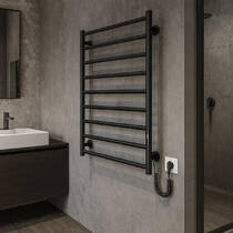 Полотенцесушитель электрический Марио Урбан-I 810x500/85 TR K 2.0 (2.3.8300.10.BM) в комплекте с кабелем и вилкой и набором для скрытого подключения, черный мат, фото №1