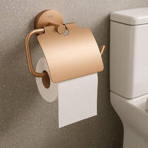 Тримач для туалетного паперу Grohe Essentials 40367DL1 з кришкою, теплий захід (брашоване рожеве золото), фото 1