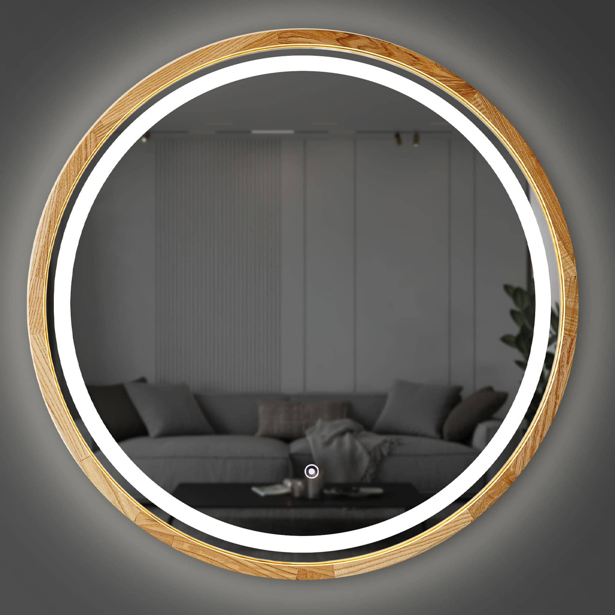 Perfection Slim Дзеркало з підсвіткою LED дуб натуральний 850мм (аурна,фронтальна,сенсорна (1 сорт)