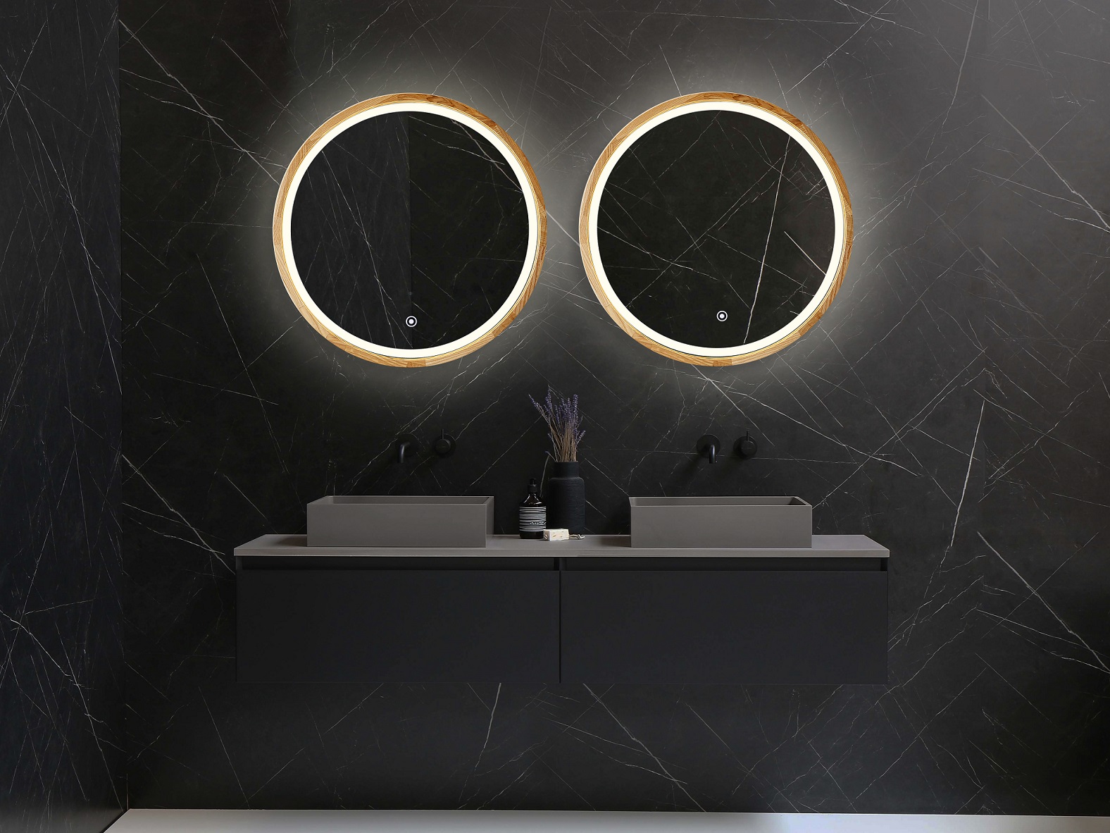 Perfection Slim Дзеркало з підсвіткою LED дуб натуральний 850мм (аурна,фронтальна,сенсорна (1 сорт)