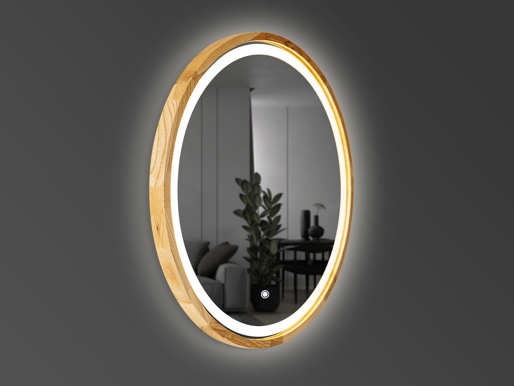 Perfection Slim Дзеркало з підсвіткою LED дуб натуральний 850мм (аурна,фронтальна,сенсорна (1 сорт)
