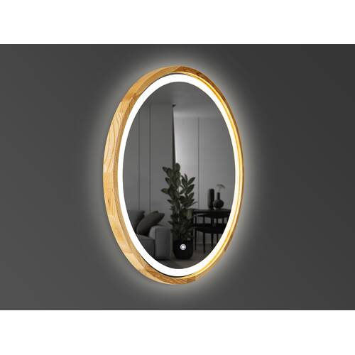 Зеркало Luxury Wood Perfection Slim с LED подсветкой, дуб натуральный, сенсорная кнопка-димер, 750х750мм, фото 3