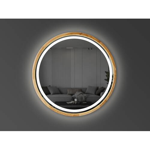 Зеркало Luxury Wood Perfection Slim с LED подсветкой, дуб натуральный, сенсорная кнопка-димер, 750х750мм, фото 1