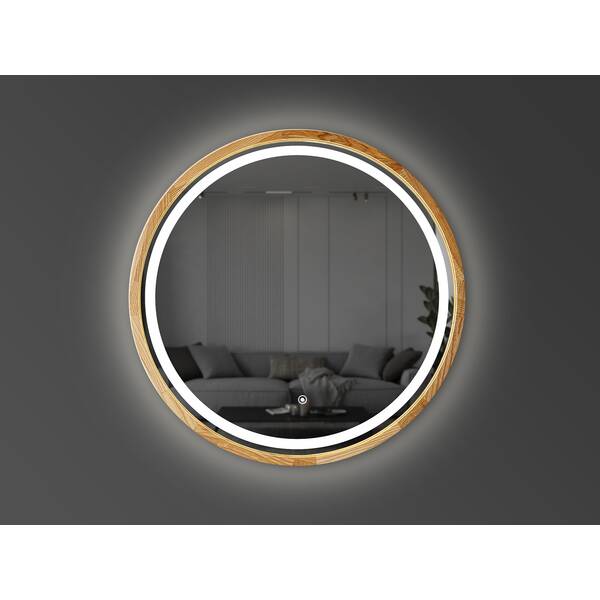 Зеркало Luxury Wood Perfection Slim с LED подсветкой, дуб натуральный, сенсорная кнопка-димер, 750х750мм, фото 1
