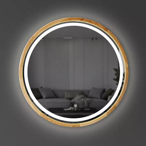 Зеркало Luxury Wood Perfection Slim с LED подсветкой, дуб натуральный, сенсорная кнопка-димер, 750х750мм, фото 3