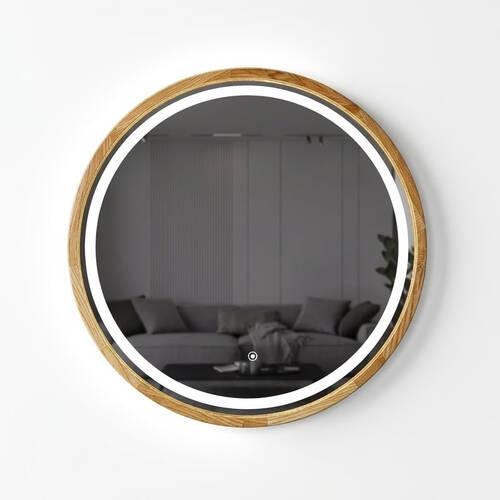 Зеркало Luxury Wood Perfection Slim с LED подсветкой, дуб натуральный, сенсорная кнопка-димер, 750х750мм, фото 2
