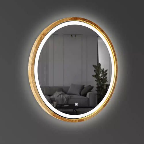 Зеркало Luxury Wood Perfection Slim с подсветкой LED, дуб натуральный, сенсорная кнопка-димер, 650х650мм, фото 4