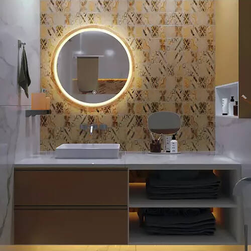 Зеркало Luxury Wood Perfection Slim с подсветкой LED, дуб натуральный, сенсорная кнопка-димер, 650х650мм, фото 6