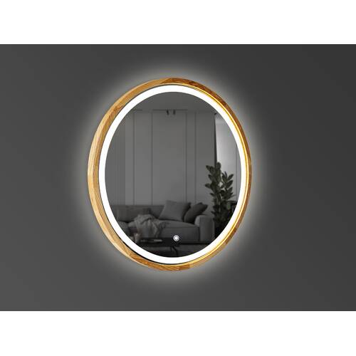 Зеркало Luxury Wood Perfection Slim с подсветкой LED, дуб натуральный, сенсорная кнопка-димер, 650х650мм, фото 2