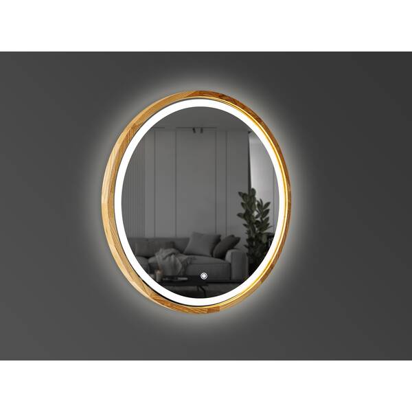 Зеркало Luxury Wood Perfection Slim с подсветкой LED, дуб натуральный, сенсорная кнопка-димер, 650х650мм, фото 2