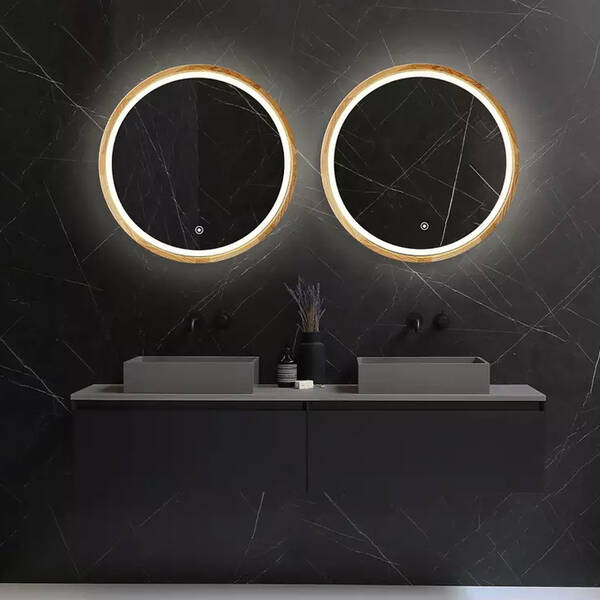 Зеркало Luxury Wood Perfection Slim с подсветкой LED, дуб натуральный, сенсорная кнопка-димер, 650х650мм, фото 1