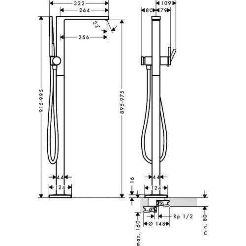 Змішувач для ванни Hansgrohe Tecturis E 73445140 підлоговий, бронза, фото 2