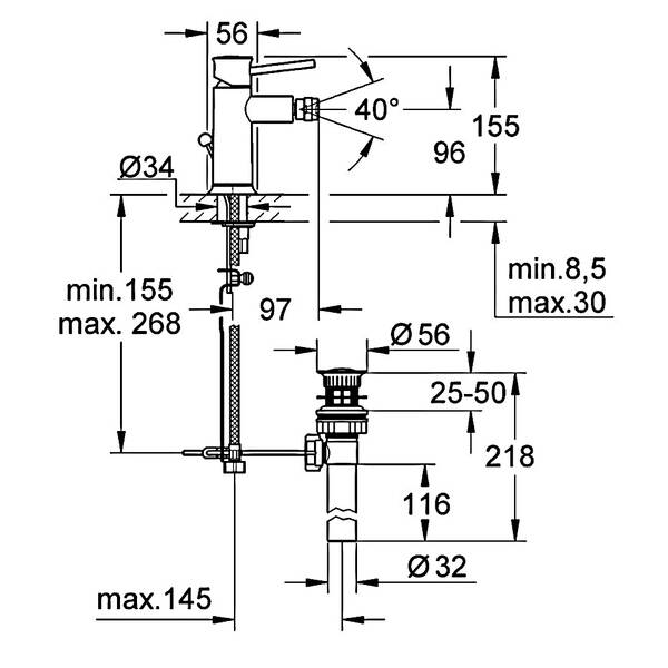 Смеситель для биде Grohe BauClassic 32864000 с донным клапаном, фото 2