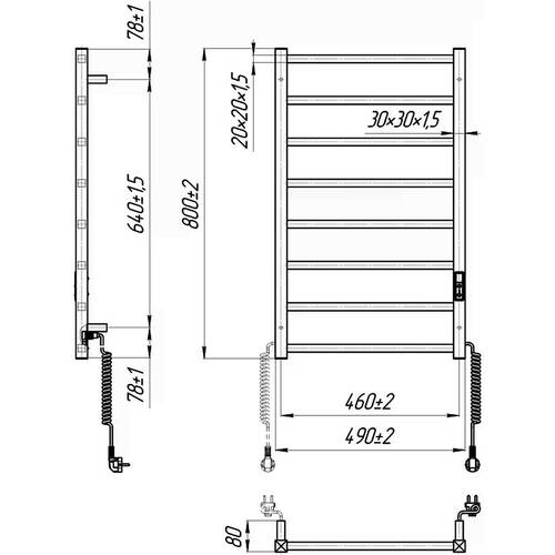 Рушникосушарка електрична Маріо Токіо-I 800х500/80 TR К 120 Вт, з таймером-регулятором, сатин, фото 3