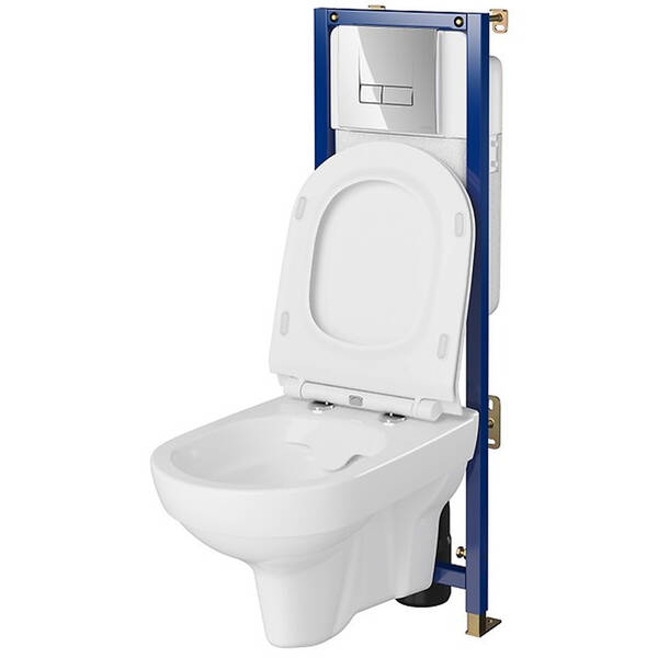 Комплект В621 Tech Line Base: підвісний унітаз City Cleanon, дюропластове сидіння, кнопка Base Smart глянцевий хром, фото 2