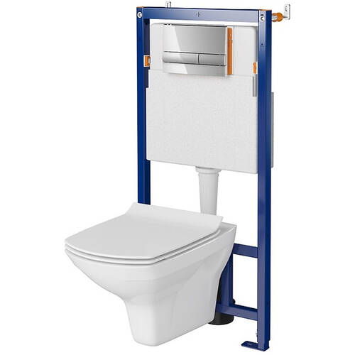 Комплект B656: інсталяція Tech Line Opti, унітаз Carina Clean On, дюропластове сидіння Carina Slim, SoftClose, легке зняття, кнопка змива OPTI A2 глянцевий хром, фото 1