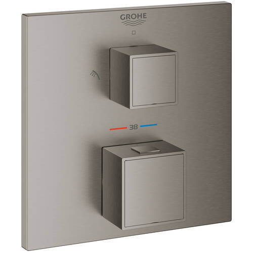 Смеситель скрытого монтажа для душа Grohe Grohtherm Cube 24154AL0 с термостатом на 2 выхода, темный графит матовый, фото 1