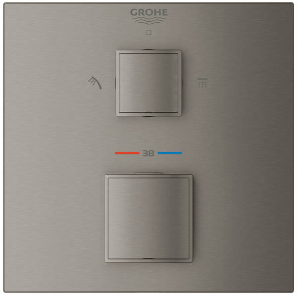 Смеситель скрытого монтажа для душа Grohe Grohtherm Cube 24154AL0 с термостатом на 2 выхода, темный графит матовый, фото 2