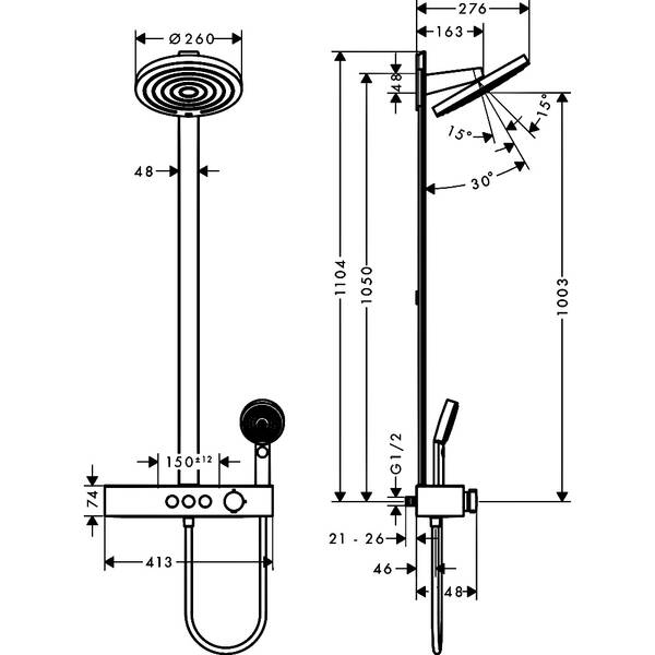 Душова система Hansgrohe Pulsify Showerpipe 260 2jet 24240140 з термостатом бронза матовий, фото 2