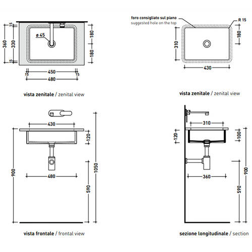 Раковина Flaminia Miniwash MW48SP 48 см белый глянец, фото 2