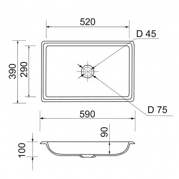 Раковина Adamant Plain 59x39 см встраиваемая в столешницу, фото 4