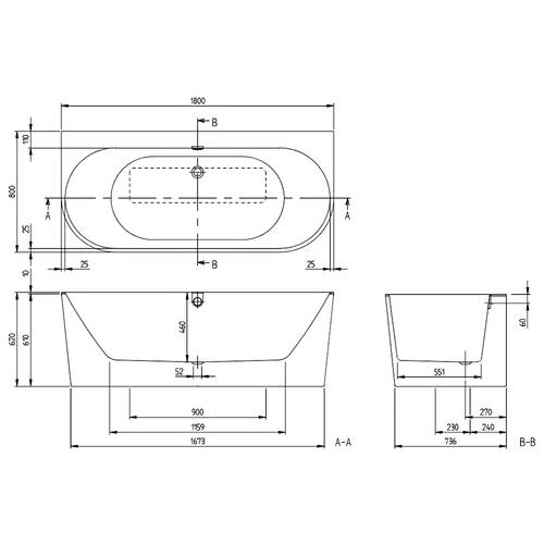 Ванна кварилова Villeroy&Boch Oberon 2.0 UBQ180OBR9CD00V-RW 180х80 см білий матовий, фото 3