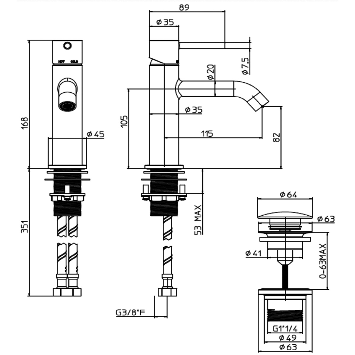 Z00701000030005 TEO-M (MEDIUM) Змішувач для раковини з донним клапаном, хром (1 сорт)