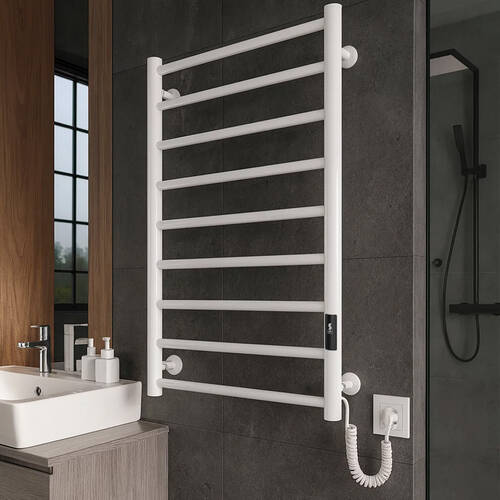 Полотенцесушитель электрический Марио Урбан-I 810x500/85 TR K 2.0, в комплекте с кабелем и вилкой и набором для скрытого подкл., белый мат, фото 1
