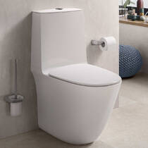 Унитаз компакт RAK Ceramics Sensation SENWC1146AWHA безободковый с бачком SENWT1800AWHA и сиденьем SENSC3901WH Soft Close, фото №1