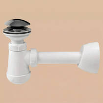 Сифон для раковины колбовой Devit DEV002786 с донным клапаном click-clack, белый, накладка хром, выпуск d32, фото №1