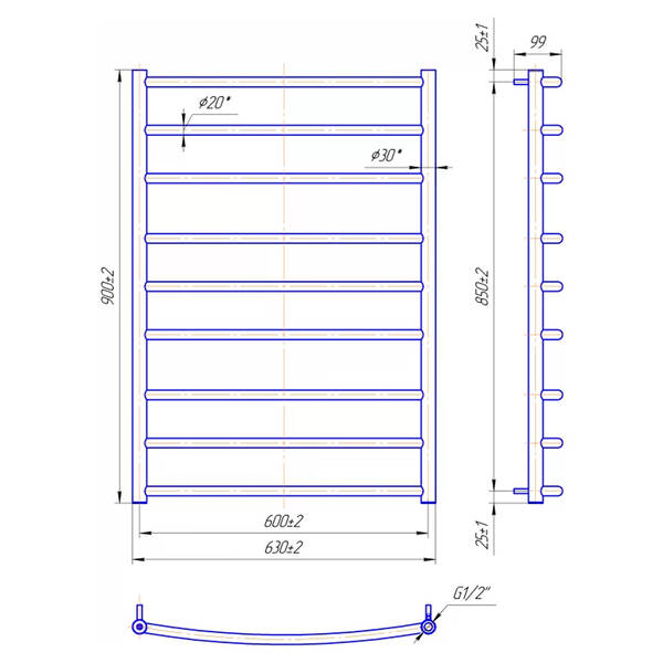 Полотенцесушитель водяной Mario Классик 900х630/600 900х630 мм бронза глянец, фото 2