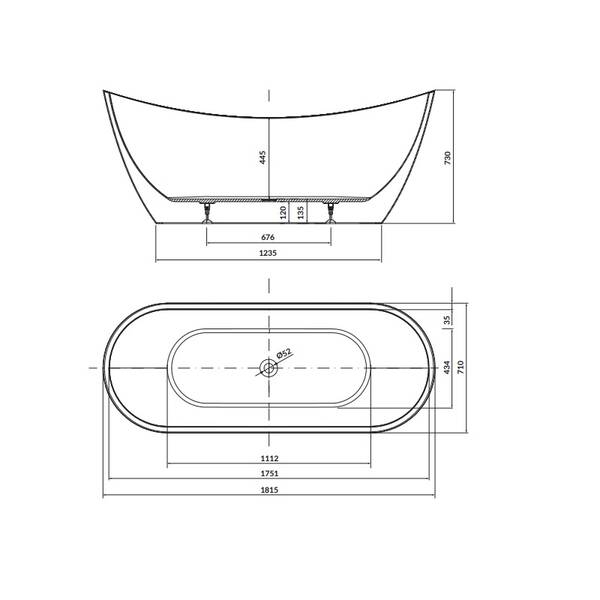 Ванна акриловая Cersanit ZEN DOUBLE 182X71, с сифоном и хромированным донным клапаном click-clack, белый глянец, фото 4