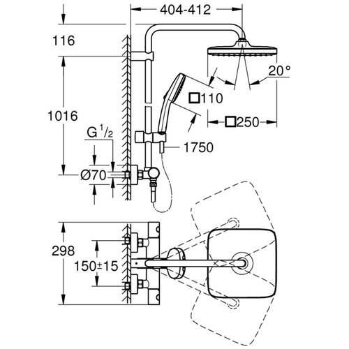 Душова система Grohe Tempesta Cosmopolitan System 26689001 з термостатом, фото 6