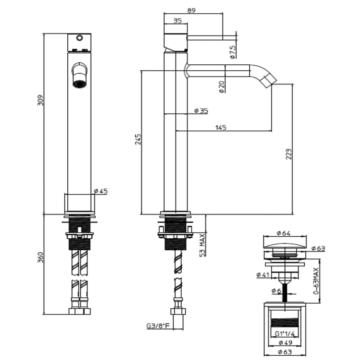 Z00703000094005 TEO-T (TALL) Змішувач для раковини з донним клапаном, BRUSHED NICKEL (1 сорт)