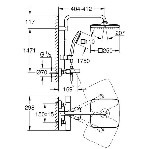 Душевая система Grohe New Tempesta Cosmopolitan 26691001 с термостатом и изливом, фото 5