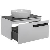 Тумба Аква Родос Ostin 16094 консольная белый мат со столешницей серый мрамор 80 см и раковиной One 46 см, фото №4