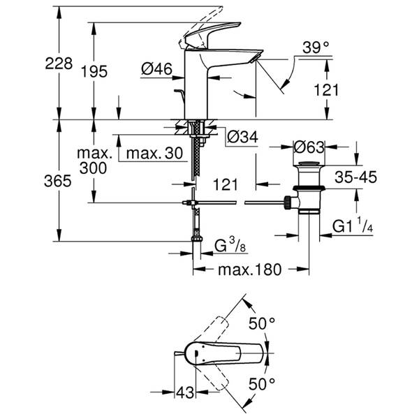 Смеситель для раковины Grohe Eurosmart 233222433 M-Size, черный матовый, фото 4