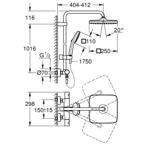 Душова система Grohe Tempesta System 250 Cube 266892431 з термостатом, чорний матовий, фото 5