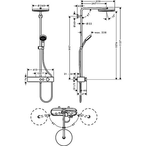 Душова система Hansgrohe Pulsify S Showerpipe 260 1jet 24220140 з термостатом, бронза, фото 2