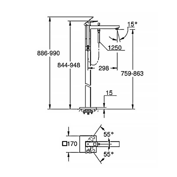 Смеситель для ванны Grohe Eurocube 23672DC1 с ручным душем, суперсталь, фото 5